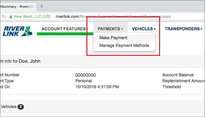 Add money to riverlink account