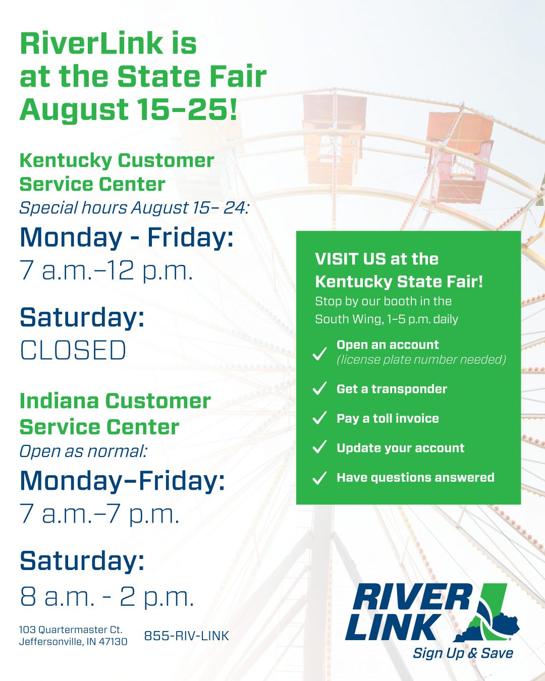 Visit us at the Kentucky State Fair, August 15 25! RiverLink